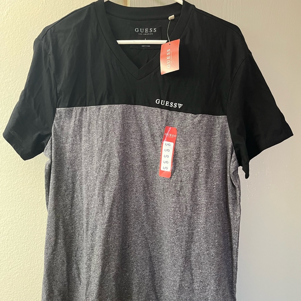 MENS BLACK AND GREY GUESS T-SHIRT